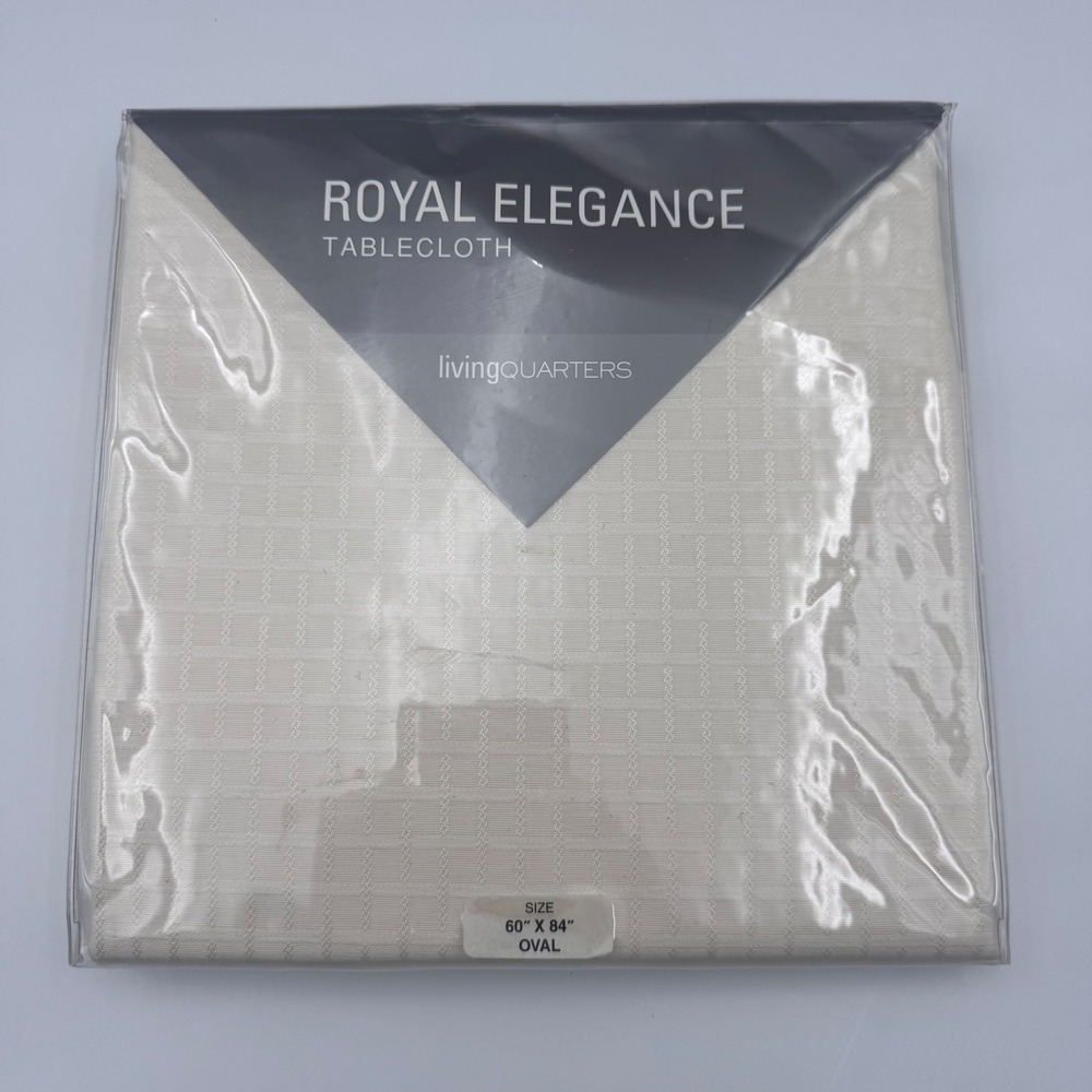 Living Quarters Royal Elegance Ivory Oval Tablecloth 60x84 Textured Cotton Blend